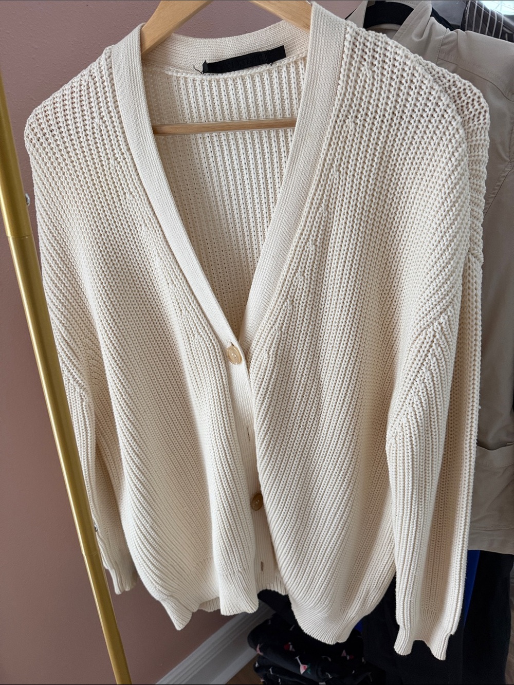 Jenni Kayne Cotton Cocoon ivory Ribbed V-Neck Button Cardigan S - Picture 5 of 8